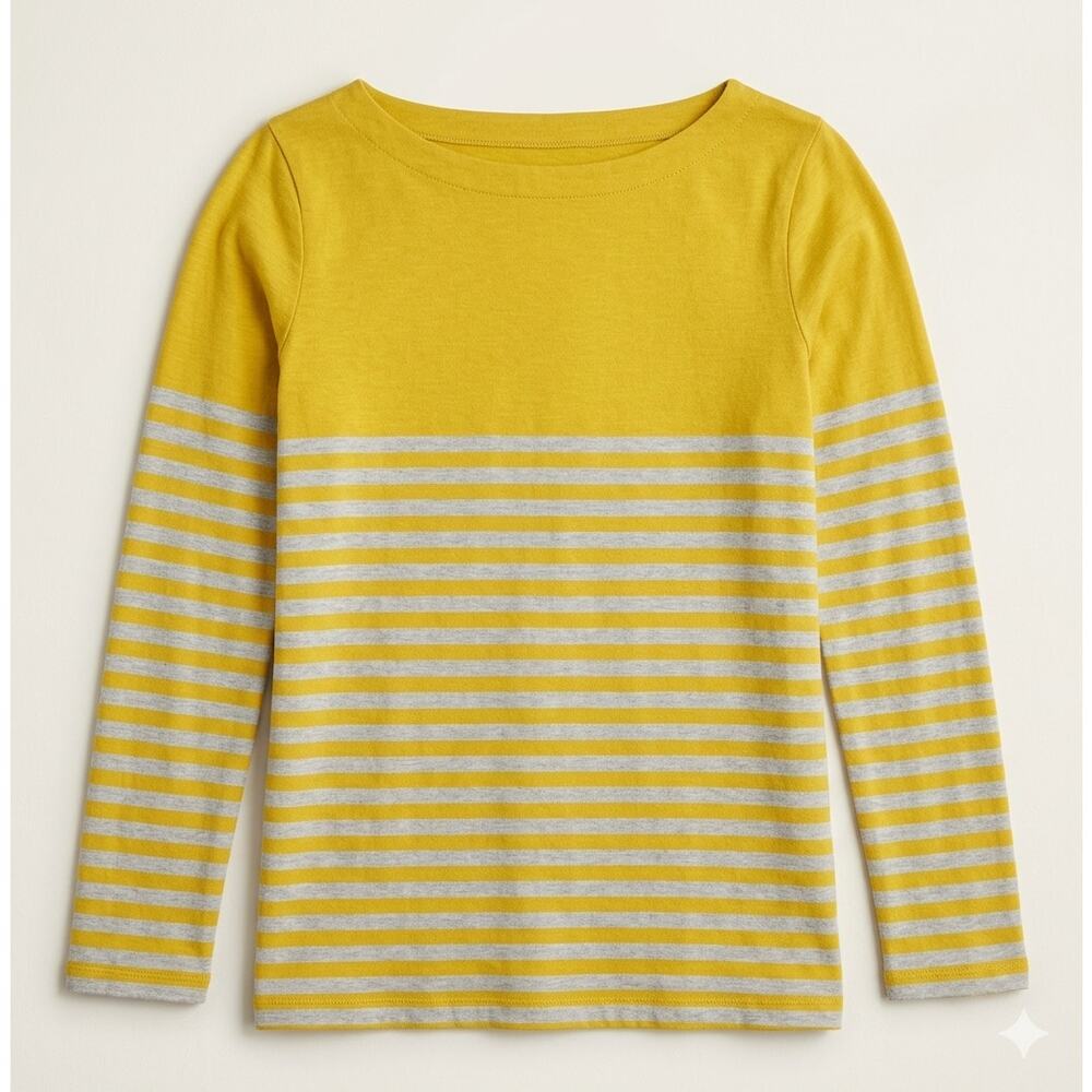 LOFT Yellow White Striped Long Sleeve Top Petite Medium Cotton